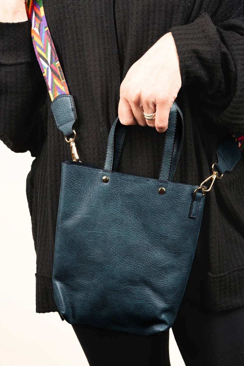 NAVY FAUX LEATHER GWEN GUITAR STRAP PURSE