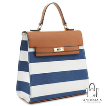 Load image into Gallery viewer, Alyssa Canvas Stripe Convertible Backpack-Navy &amp; White
