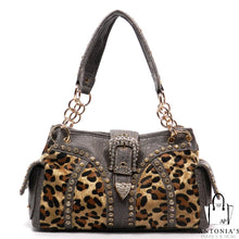 Load image into Gallery viewer, Leopard Faux Calf Hair Rhinestone Shoulder Bag
