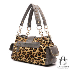 Load image into Gallery viewer, Leopard Faux Calf Hair Rhinestone Shoulder Bag
