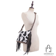Load image into Gallery viewer, ISABELLE Cow Fringe Crossbody Bag - Black &amp; White
