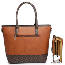 Load image into Gallery viewer, LUXIE COLLECTION Monogram Color block 2-in-1 Shopper Set - Brown &amp; Coffee
