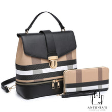Load image into Gallery viewer, LUXIE COLLECTION Plaid Check Convertible 2-in-1 Backpack - Black &amp; Tan
