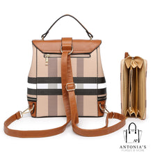 Load image into Gallery viewer, LUXIE COLLECTION Plaid Check Convertible 2-in-1 Backpack - Black &amp; Tan
