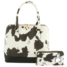 Load image into Gallery viewer, LE MIEL Cow Printed 2-in-1 Satchel - Black &amp; White
