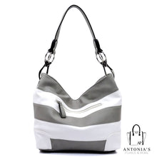 Load image into Gallery viewer, Alyssa Fashion Striped Classic Bucket Bag - Grey and White

