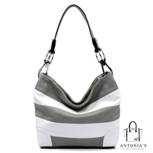 Load image into Gallery viewer, Alyssa Fashion Striped Classic Bucket Bag - Grey and White
