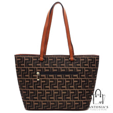 Load image into Gallery viewer, Alyssa F Monogram 3-in-1 Shopper- Coffee &amp; Black
