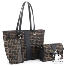 Load image into Gallery viewer, Alyssa F Monogram 3-in-1 Shopper- Coffee &amp; Black
