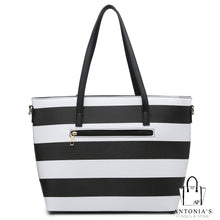 Load image into Gallery viewer, Luxie Collection Textured Stripe 3-in-1 Shopper Tote Bag - Black/White
