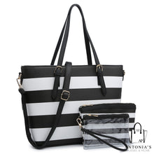Load image into Gallery viewer, Luxie Collection Textured Stripe 3-in-1 Shopper Tote Bag - Black/White
