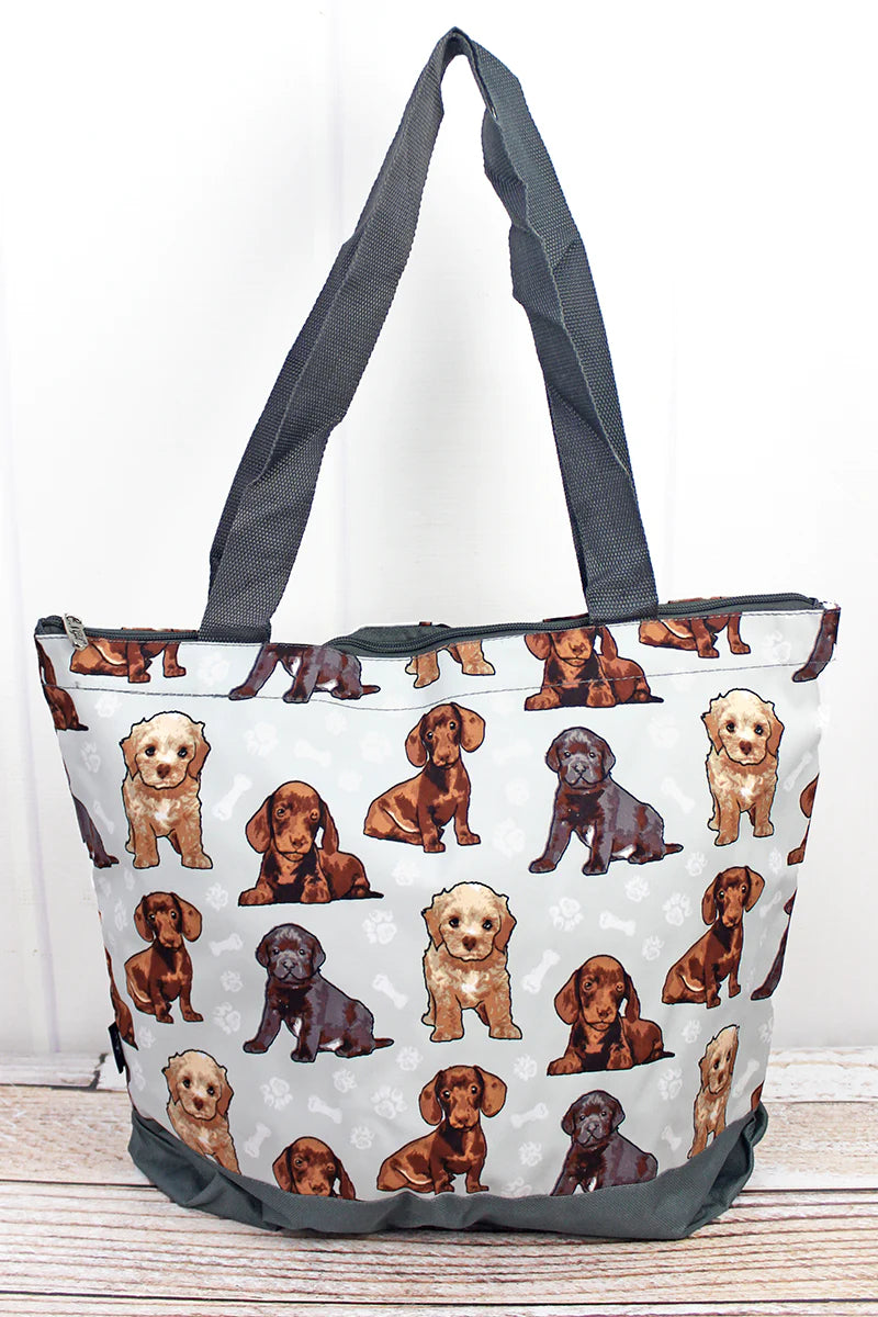 PUPPY LOVE WITH GRAY TRIM TOTE BAG