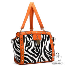 Load image into Gallery viewer, The Best Collection &quot;H&quot; Zebra Rock Studded Cross Body Bag - Orange &amp; Black
