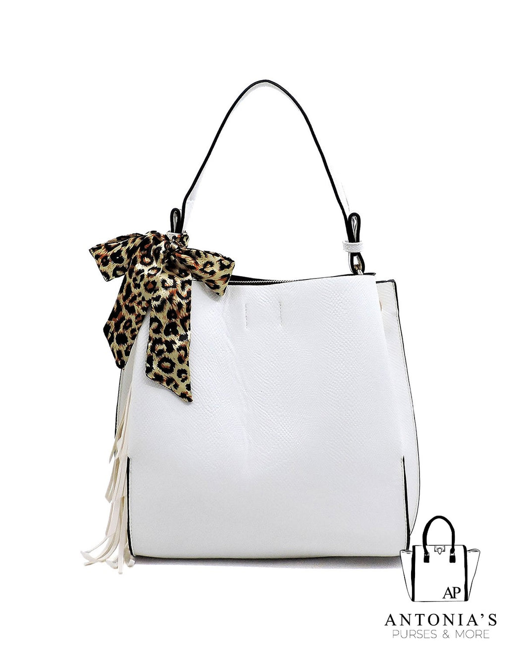 Leopard Bow Tassel Handbag - White