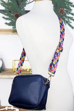 Load image into Gallery viewer, FLOWER POWER GUITAR STRAP NAVY FAUX LEATHER CROSSBODY
